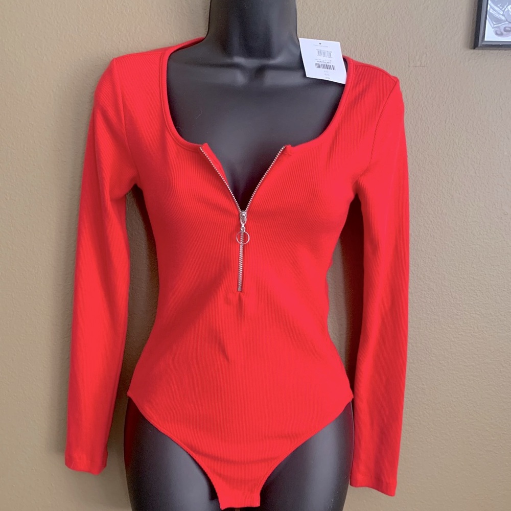 Topshop Red long sleeve bodysuit
